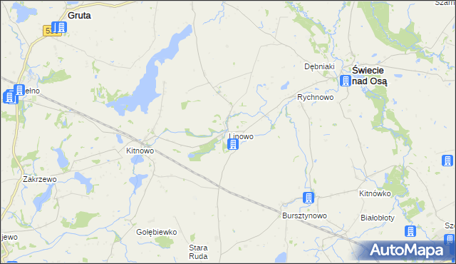 mapa Linowo gmina Świecie nad Osą, Linowo gmina Świecie nad Osą na mapie Targeo