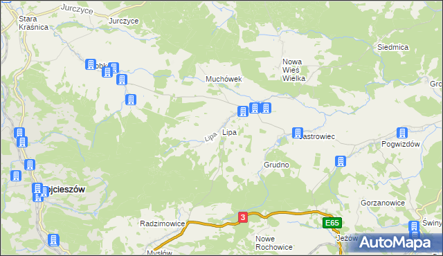 mapa Lipa gmina Bolków, Lipa gmina Bolków na mapie Targeo