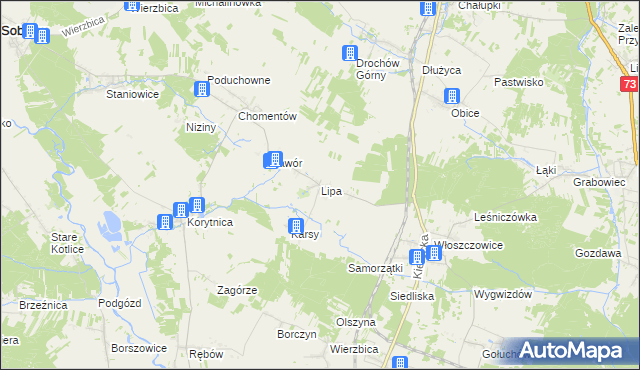 mapa Lipa gmina Sobków, Lipa gmina Sobków na mapie Targeo