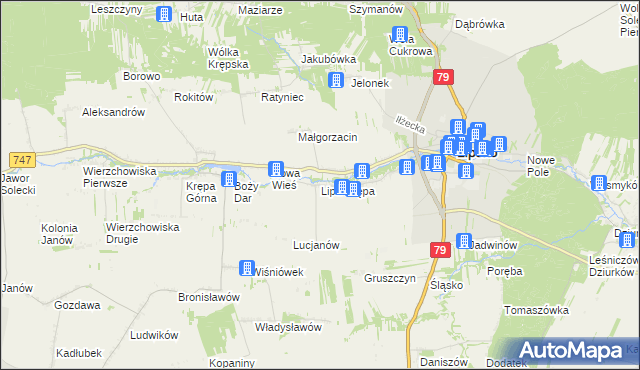 mapa Lipa-Krępa, Lipa-Krępa na mapie Targeo