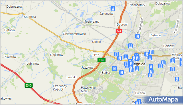 mapa Lipce gmina Miłkowice, Lipce gmina Miłkowice na mapie Targeo