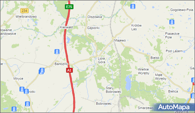 mapa Lipia Góra gmina Morzeszczyn, Lipia Góra gmina Morzeszczyn na mapie Targeo