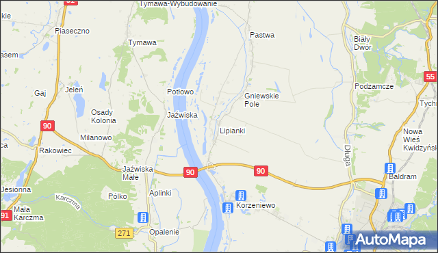 mapa Lipianki gmina Kwidzyn, Lipianki gmina Kwidzyn na mapie Targeo
