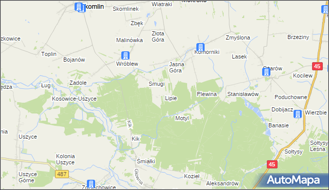 mapa Lipie gmina Mokrsko, Lipie gmina Mokrsko na mapie Targeo