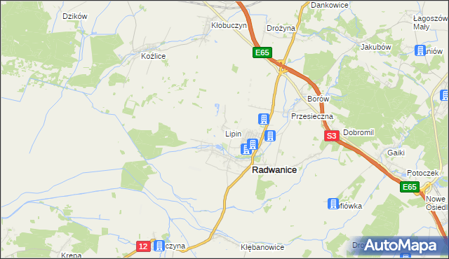 mapa Lipin gmina Radwanice, Lipin gmina Radwanice na mapie Targeo