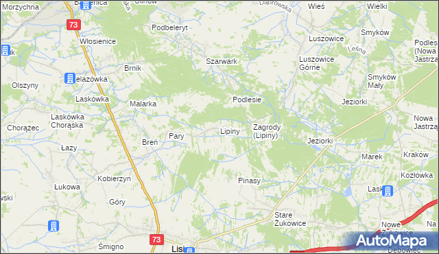 mapa Lipiny gmina Dąbrowa Tarnowska, Lipiny gmina Dąbrowa Tarnowska na mapie Targeo