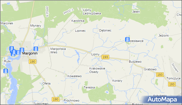 mapa Lipiny gmina Margonin, Lipiny gmina Margonin na mapie Targeo