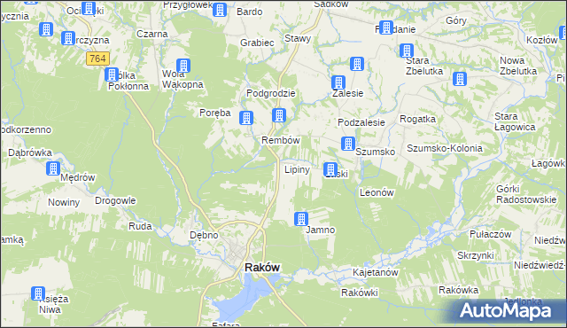 mapa Lipiny gmina Raków, Lipiny gmina Raków na mapie Targeo