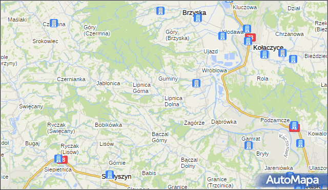 mapa Lipnica Dolna gmina Brzyska, Lipnica Dolna gmina Brzyska na mapie Targeo