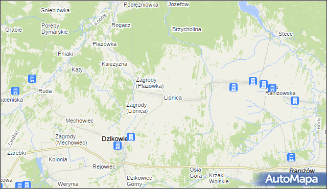 mapa Lipnica gmina Dzikowiec, Lipnica gmina Dzikowiec na mapie Targeo