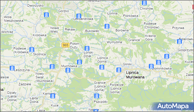 mapa Lipnica Górna gmina Lipnica Murowana, Lipnica Górna gmina Lipnica Murowana na mapie Targeo