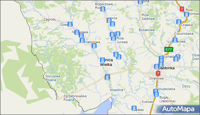 mapa Lipnica Wielka powiat nowotarski, Lipnica Wielka powiat nowotarski na mapie Targeo