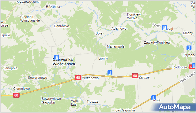 mapa Lipniki gmina Czerwonka, Lipniki gmina Czerwonka na mapie Targeo