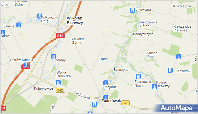 mapa Lipno gmina Zakrzówek, Lipno gmina Zakrzówek na mapie Targeo