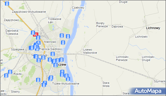 mapa Lisewo Malborskie, Lisewo Malborskie na mapie Targeo