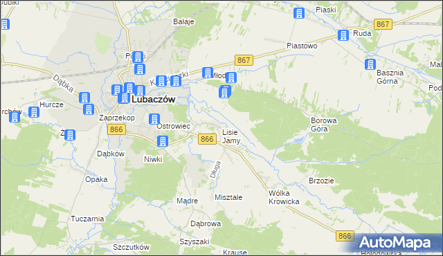 mapa Lisie Jamy gmina Lubaczów, Lisie Jamy gmina Lubaczów na mapie Targeo