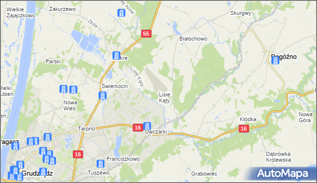 mapa Lisie Kąty gmina Grudziądz, Lisie Kąty gmina Grudziądz na mapie Targeo