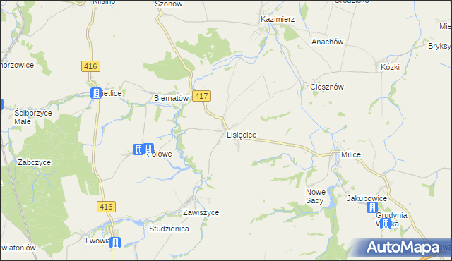 mapa Lisięcice, Lisięcice na mapie Targeo