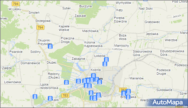 mapa Łobzów gmina Wolbrom, Łobzów gmina Wolbrom na mapie Targeo