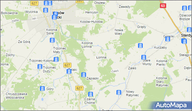 mapa Łomna gmina Kosów Lacki, Łomna gmina Kosów Lacki na mapie Targeo