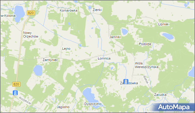 mapa Łomnica gmina Urszulin, Łomnica gmina Urszulin na mapie Targeo