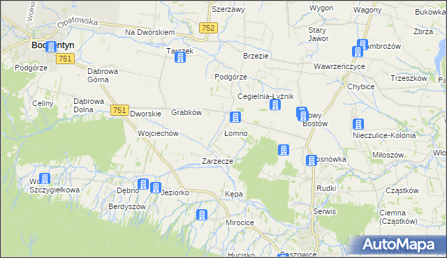 mapa Łomno gmina Pawłów, Łomno gmina Pawłów na mapie Targeo