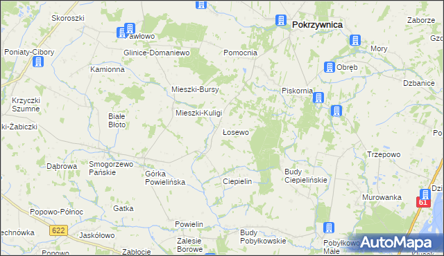 mapa Łosewo gmina Pokrzywnica, Łosewo gmina Pokrzywnica na mapie Targeo