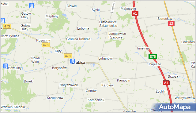 mapa Lubanów gmina Grabica, Lubanów gmina Grabica na mapie Targeo