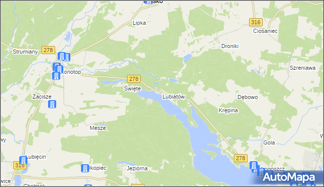 mapa Lubiatów gmina Sława, Lubiatów gmina Sława na mapie Targeo