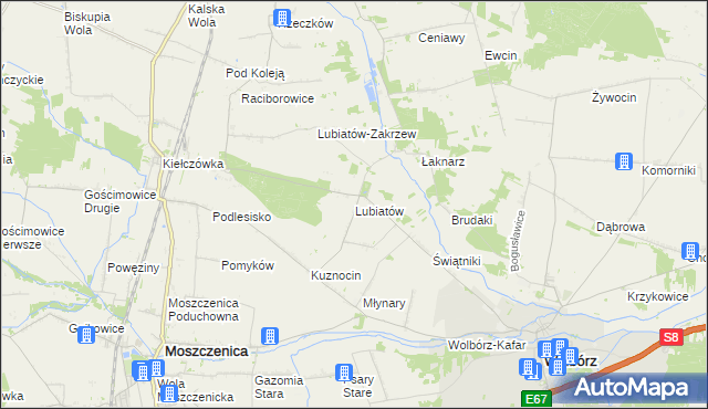 mapa Lubiatów gmina Wolbórz, Lubiatów gmina Wolbórz na mapie Targeo