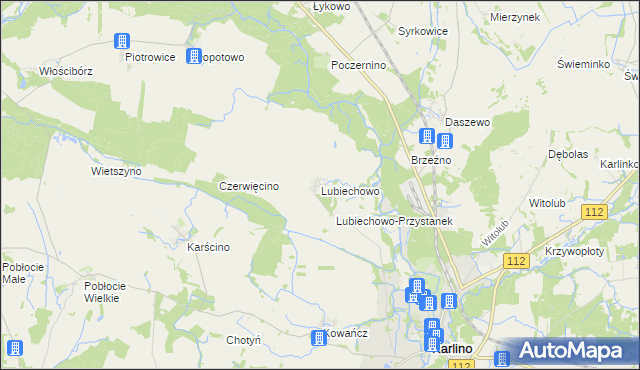 mapa Lubiechowo gmina Karlino, Lubiechowo gmina Karlino na mapie Targeo