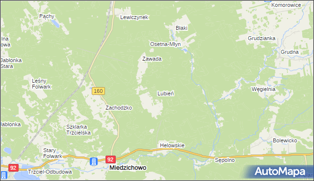 mapa Lubień gmina Miedzichowo, Lubień gmina Miedzichowo na mapie Targeo