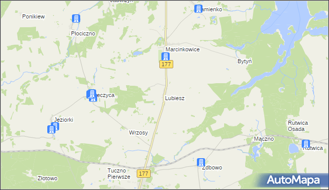 mapa Lubiesz gmina Tuczno, Lubiesz gmina Tuczno na mapie Targeo