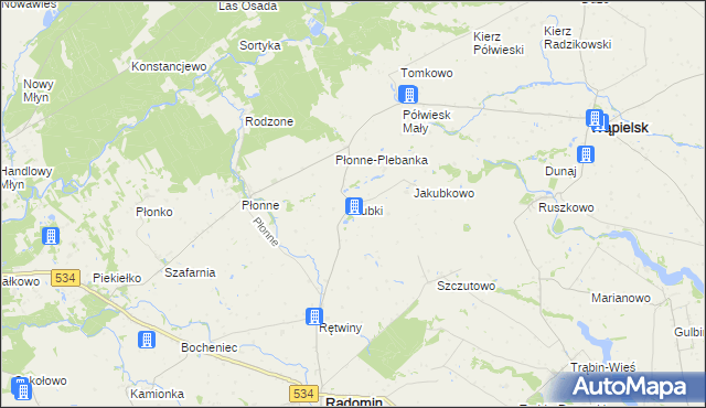 mapa Łubki gmina Radomin, Łubki gmina Radomin na mapie Targeo