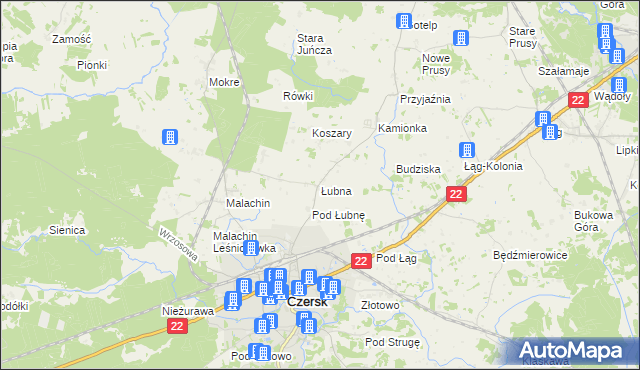 mapa Łubna gmina Czersk, Łubna gmina Czersk na mapie Targeo