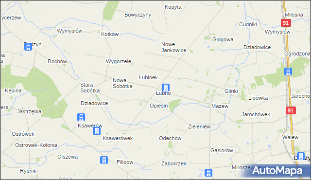 mapa Łubno gmina Daszyna, Łubno gmina Daszyna na mapie Targeo