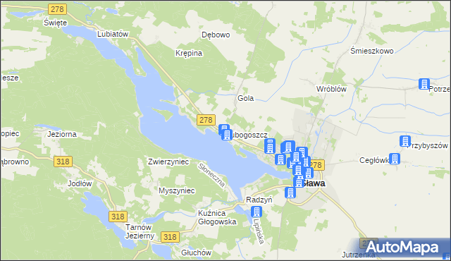 mapa Lubogoszcz gmina Sława, Lubogoszcz gmina Sława na mapie Targeo