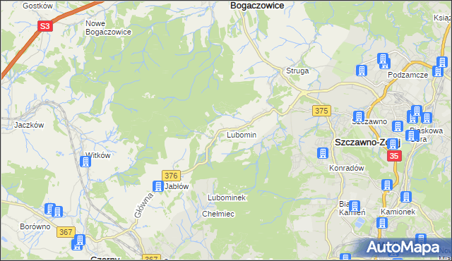 mapa Lubomin gmina Stare Bogaczowice, Lubomin gmina Stare Bogaczowice na mapie Targeo