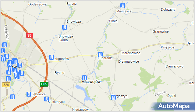 mapa Luboradz gmina Mściwojów, Luboradz gmina Mściwojów na mapie Targeo