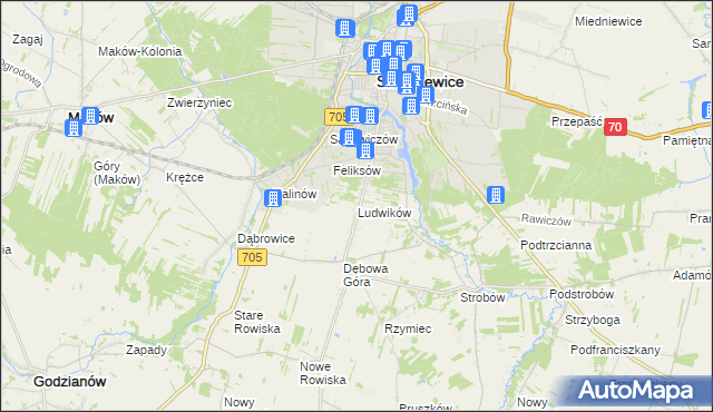 mapa Ludwików gmina Skierniewice, Ludwików gmina Skierniewice na mapie Targeo