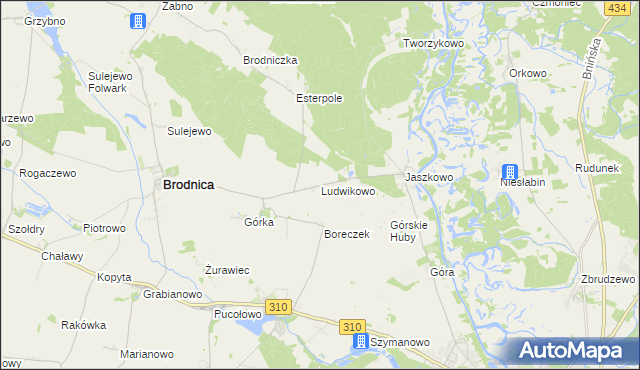 mapa Ludwikowo gmina Brodnica, Ludwikowo gmina Brodnica na mapie Targeo