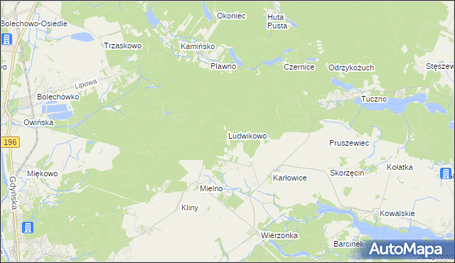 mapa Ludwikowo gmina Czerwonak, Ludwikowo gmina Czerwonak na mapie Targeo