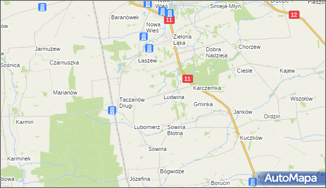 mapa Ludwina gmina Pleszew, Ludwina gmina Pleszew na mapie Targeo