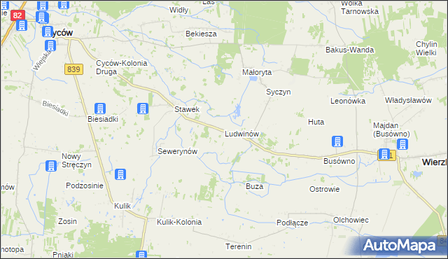 mapa Ludwinów gmina Cyców, Ludwinów gmina Cyców na mapie Targeo