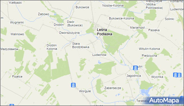 mapa Ludwinów gmina Leśna Podlaska, Ludwinów gmina Leśna Podlaska na mapie Targeo