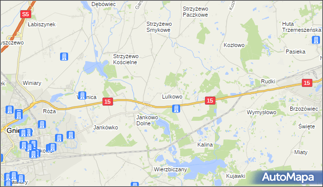 mapa Lulkowo gmina Gniezno, Lulkowo gmina Gniezno na mapie Targeo