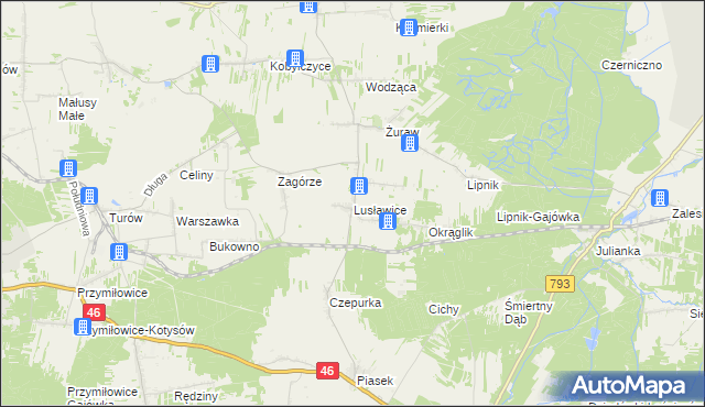 mapa Lusławice gmina Janów, Lusławice gmina Janów na mapie Targeo