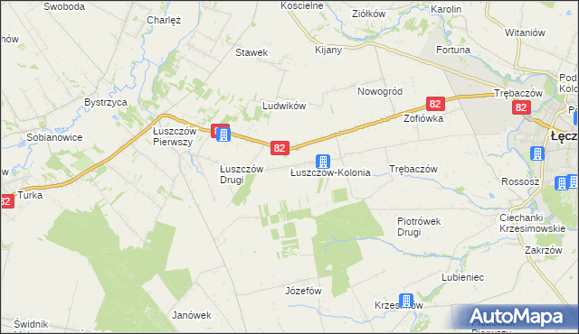 mapa Łuszczów-Kolonia gmina Łęczna, Łuszczów-Kolonia gmina Łęczna na mapie Targeo