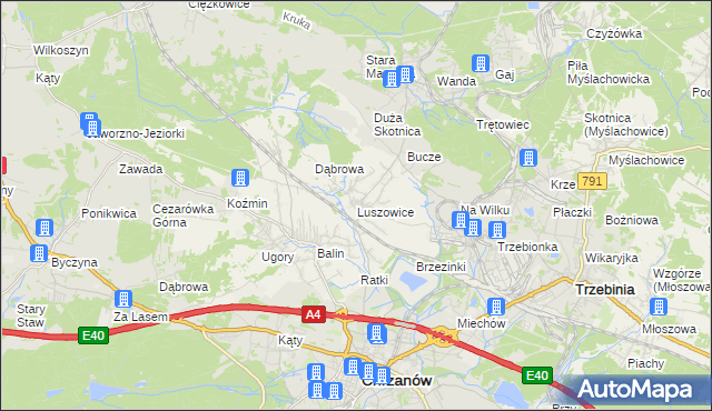 mapa Luszowice gmina Chrzanów, Luszowice gmina Chrzanów na mapie Targeo