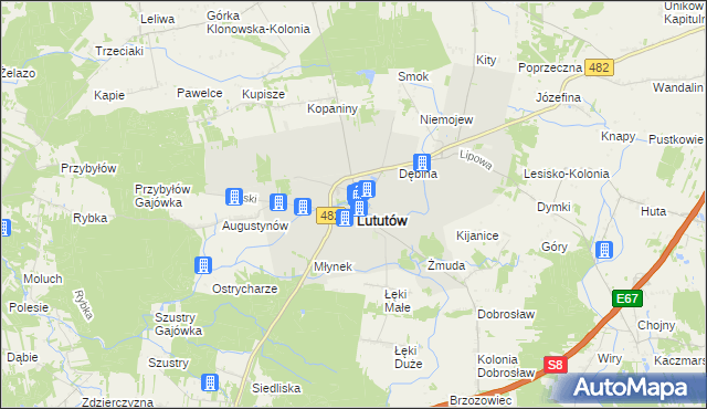 mapa Lututów, Lututów na mapie Targeo